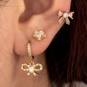 1 Piece Simple Series Classic Bow Knot Copper  Gold Color Zircon Women's Dangle Earrings h5 Picture2